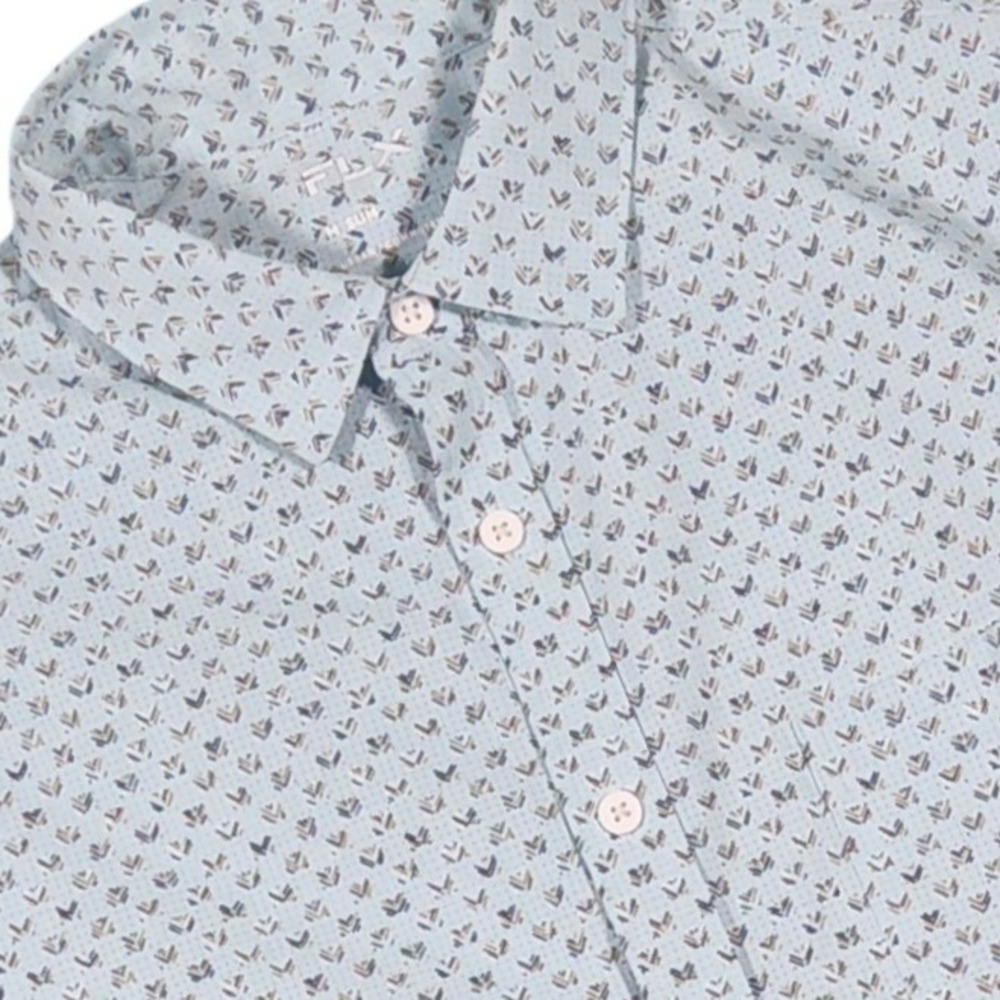 FLX Urban Commuter Mens Medium Slim Short Sleeve Button Down Shirt Blue Print